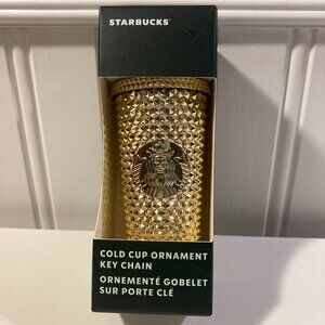 Starbucks Gold Studded Tumbler Cold Cup Ornament/Key Chain Holiday 2022